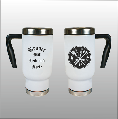 Thermobecher Richard weiß mit Motivdruck Brauer