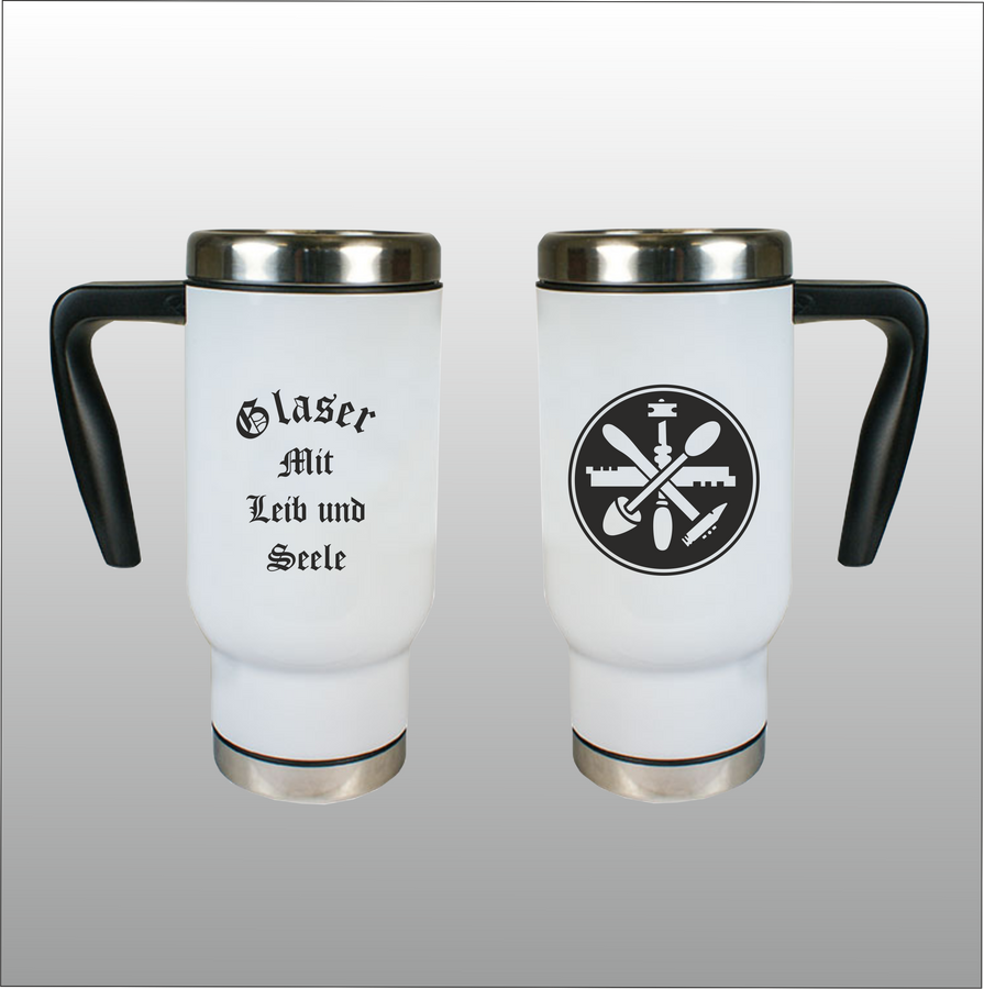 Thermobecher Richard weiß mit Motivdruck Glaser