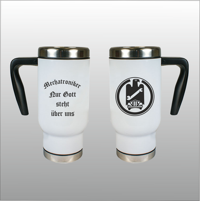 Thermobecher Richard weiß mit Motivdruck Mechatroniker