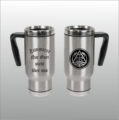 Thermobecher Christian silber mit Motivdruck Zimmerer