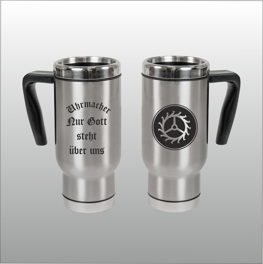 Thermobecher Christian silber mit Motivdruck Uhrmacher