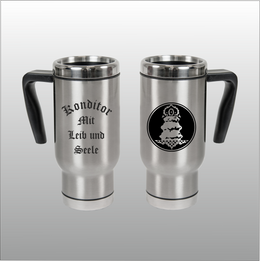 Thermobecher Christian silber mit Motivdruck Konditor