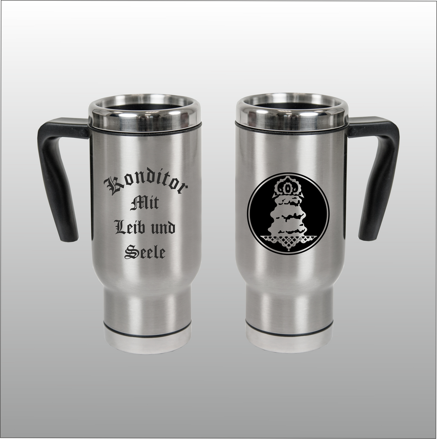 Thermobecher Christian silber mit Motivdruck Konditor