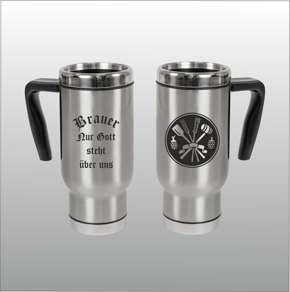 Thermobecher Christian silber mit Motivdruck Brauer