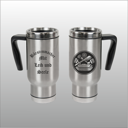 Thermobecher Christian silber mit Motivdruck Bürstenmacher