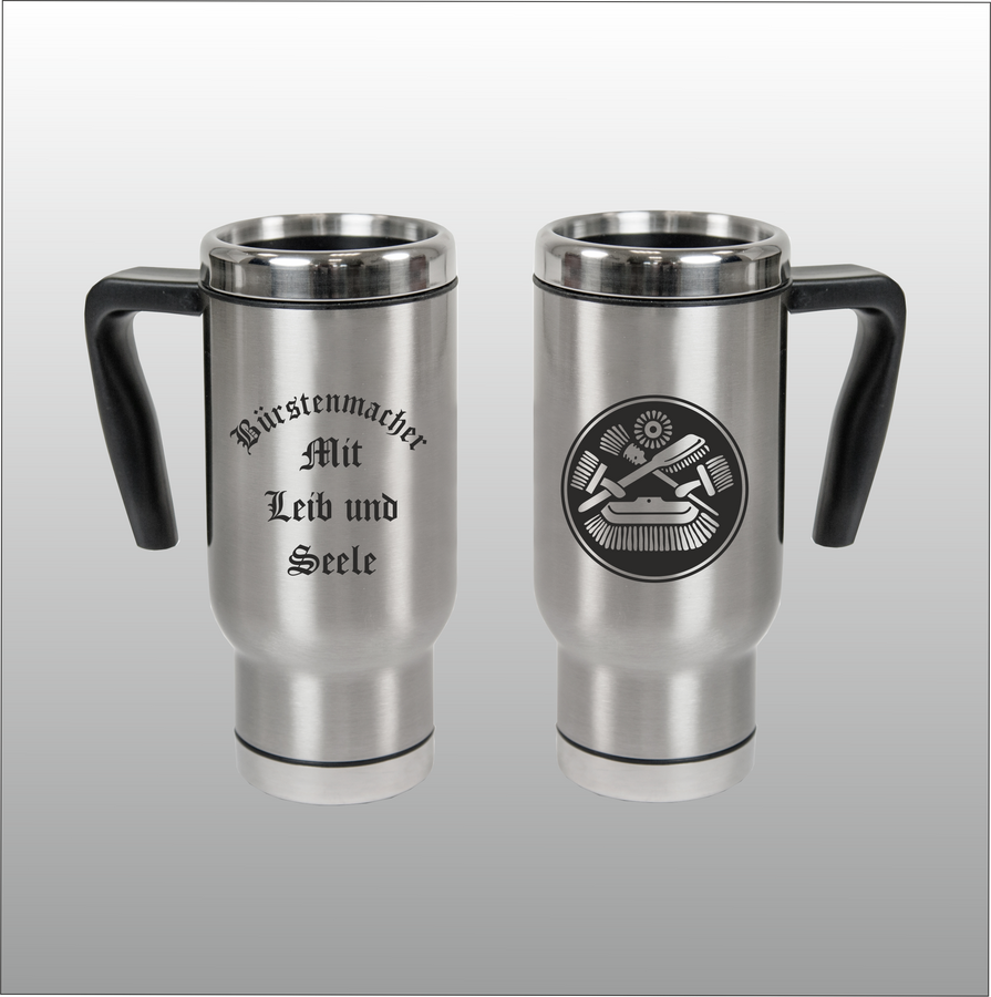 Thermobecher Christian silber mit Motivdruck Bürstenmacher