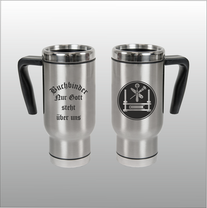 Thermobecher Christian silber mit Motivdruck Buchbinder