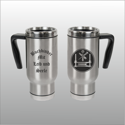 Thermobecher Christian silber mit Motivdruck Buchbinder