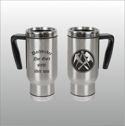 Thermobecher Christian silber mit Motivdruck Dachdecker