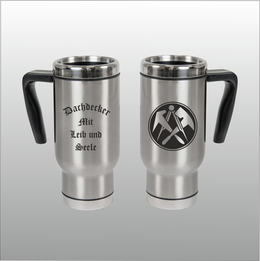 Thermobecher Christian silber mit Motivdruck Dachdecker