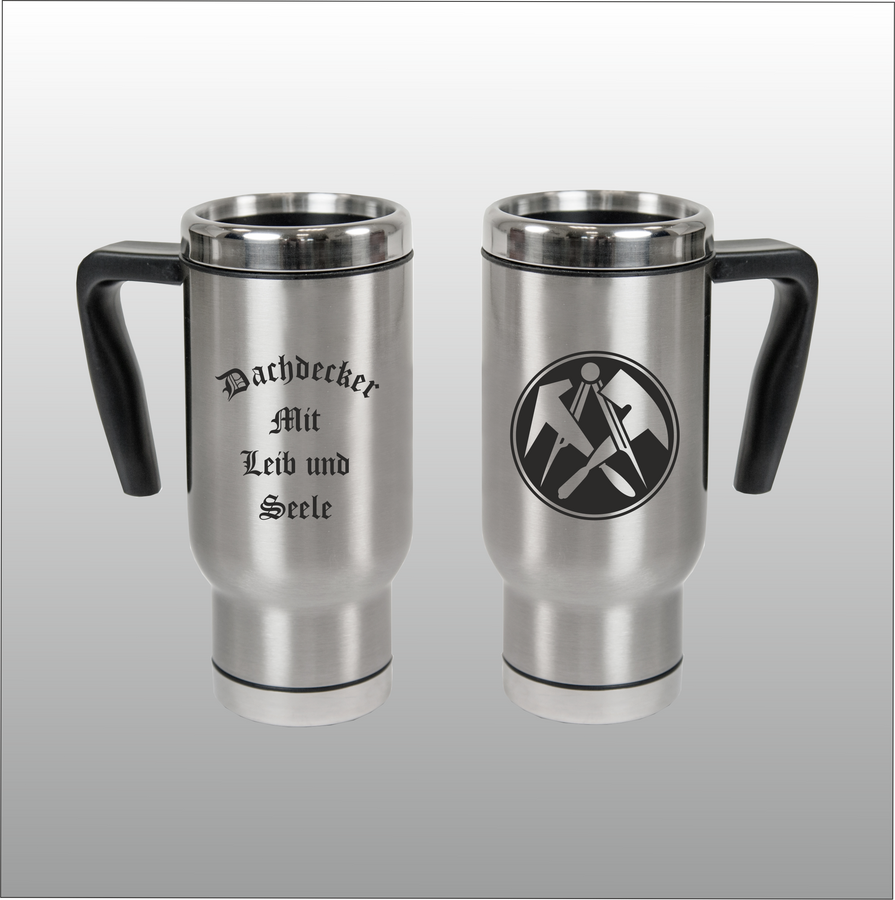 Thermobecher Christian silber mit Motivdruck Dachdecker