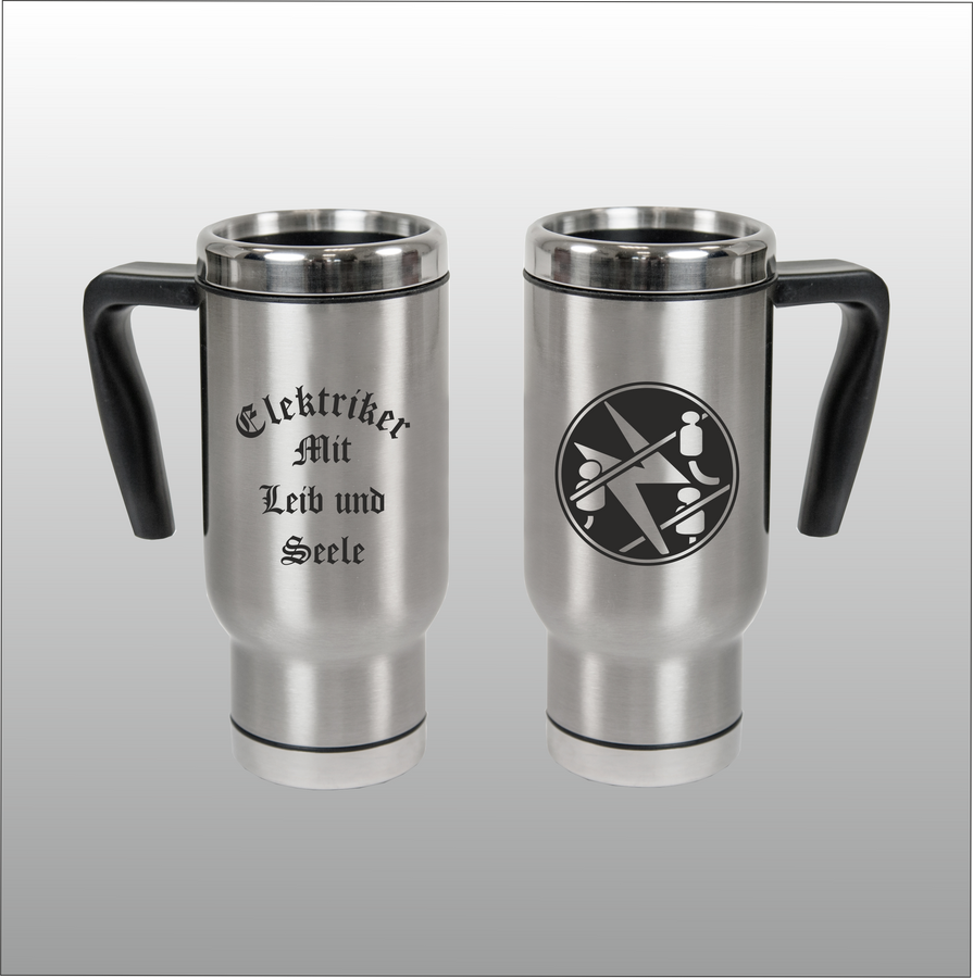 Thermobecher Christian silber mit Motivdruck Elektriker