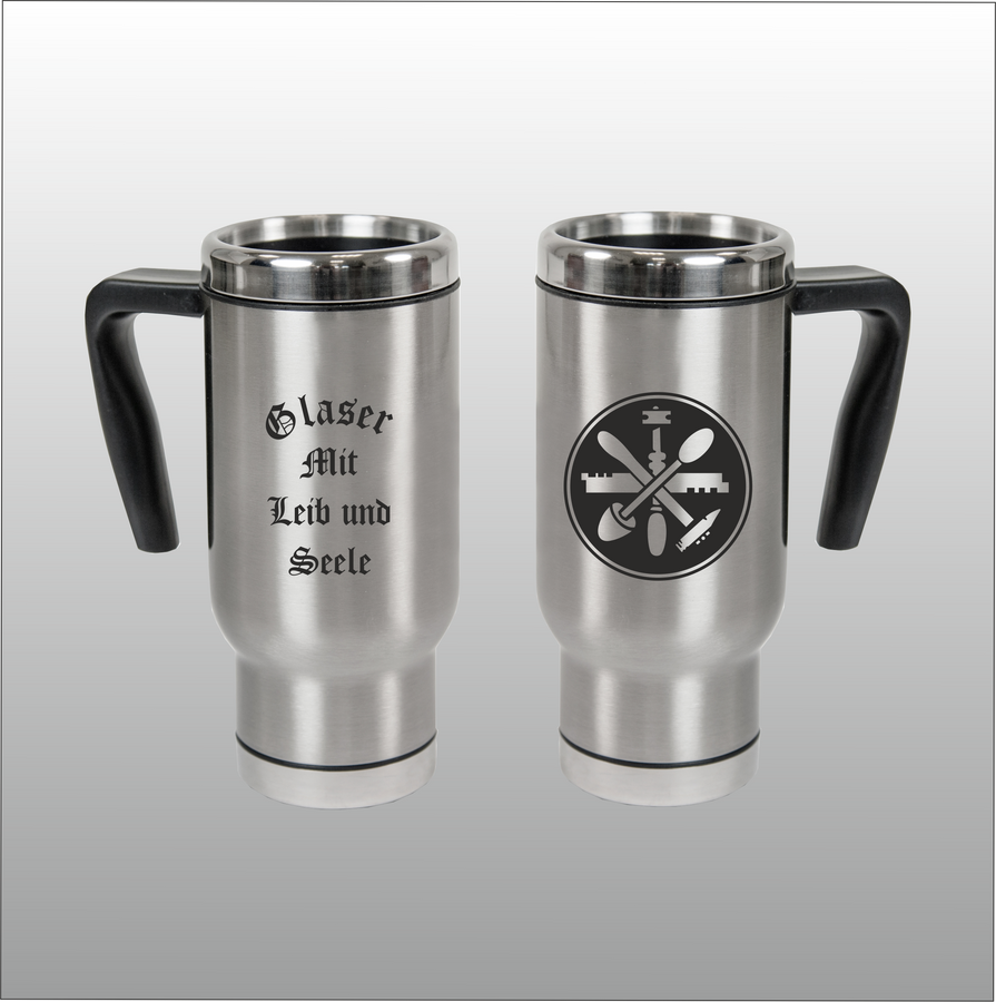 Thermobecher Christian silber mit Motivdruck Glaser