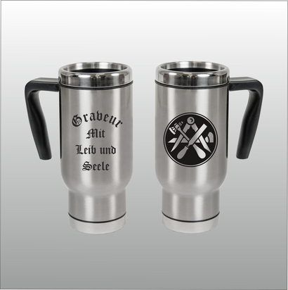 Thermobecher Christian silber mit Motivdruck Graveur
