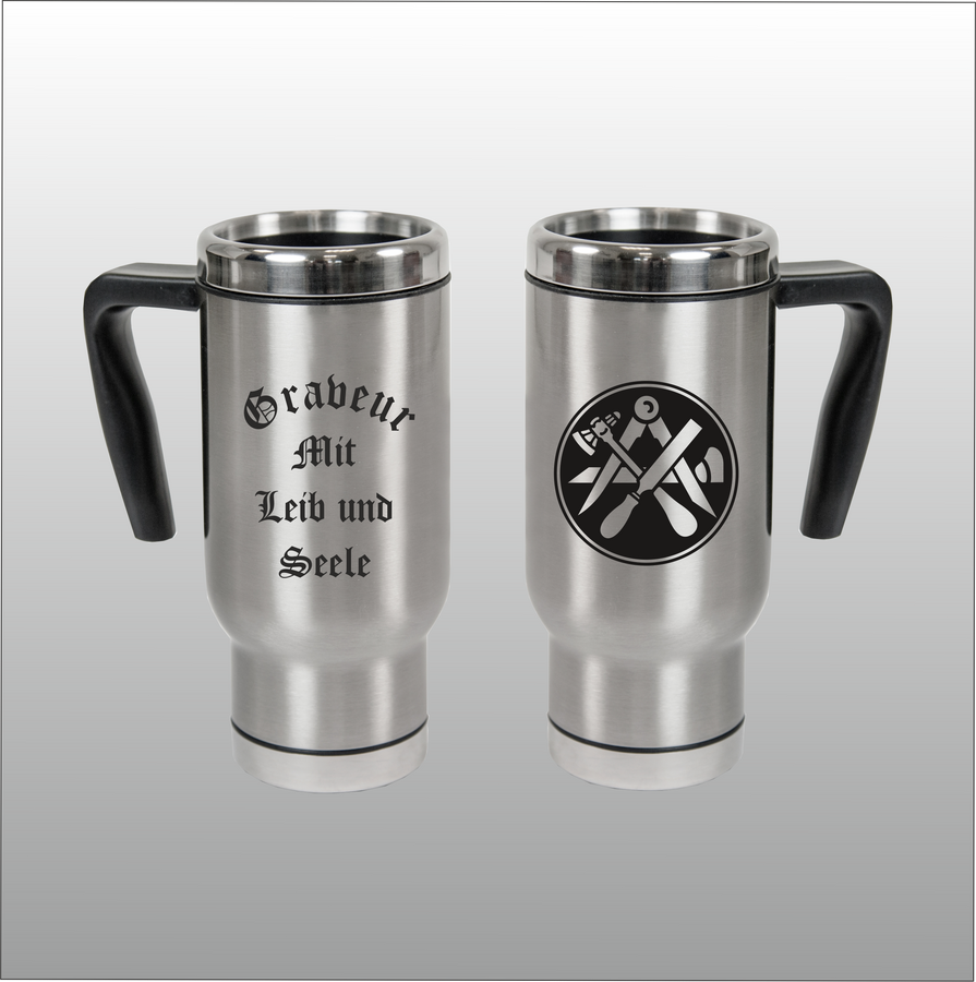 Thermobecher Christian silber mit Motivdruck Graveur