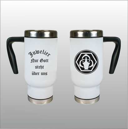 Thermobecher Richard weiß mit Motivdruck Juwelier