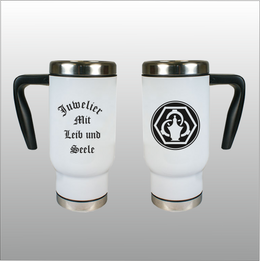 Thermobecher Richard weiß mit Motivdruck Juwelier