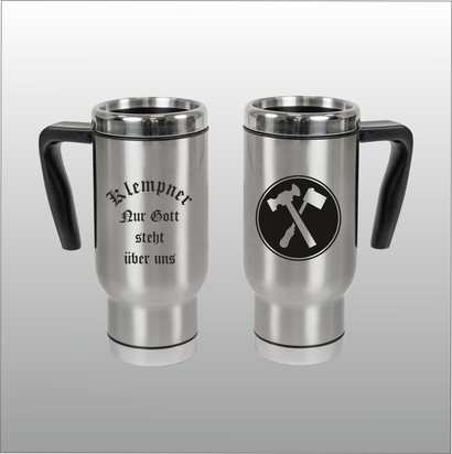 Thermobecher Christian silber mit Motivdruck Klempner