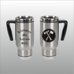 Thermobecher Christian silber mit Motivdruck Klempner
