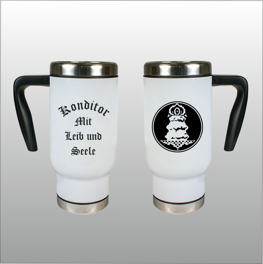 Thermobecher Richard weiß mit Motivdruck Konditor