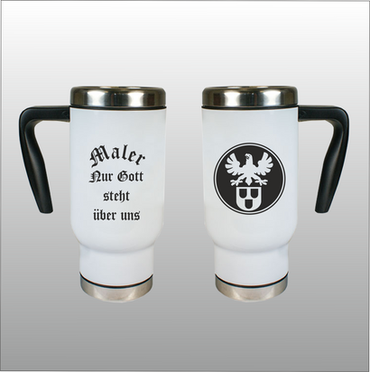 Thermobecher Richard weiß mit Motivdruck Maler