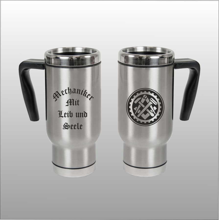 Thermobecher Christian silber mit Motivdruck Mechaniker