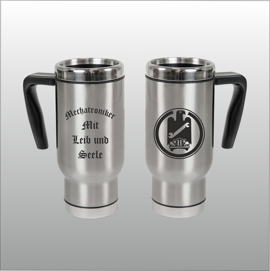 Thermobecher Christian silber mit Motivdruck Mechatroniker