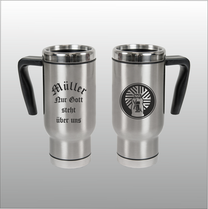 Thermobecher Christian silber mit Motivdruck Müller