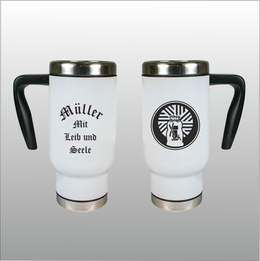 Thermobecher Richard weiß mit Motivdruck Müller