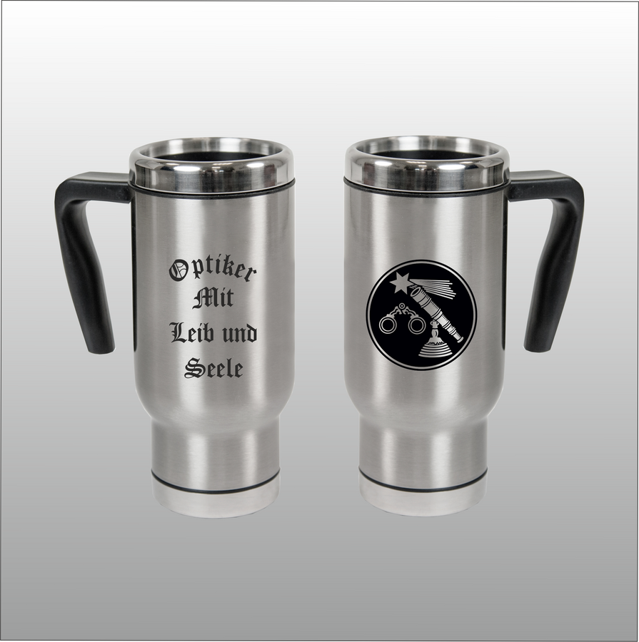 Thermobecher Christian silber mit Motivdruck Optiker