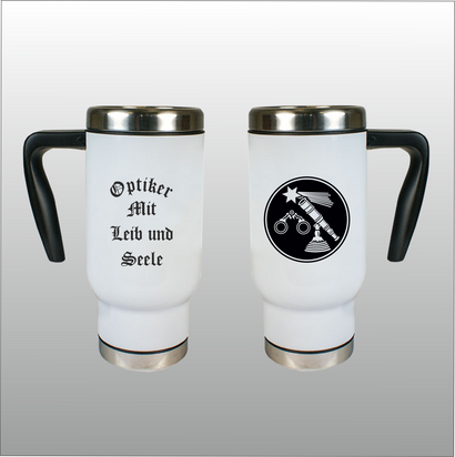 Thermobecher Richard weiß mit Motivdruck Optiker