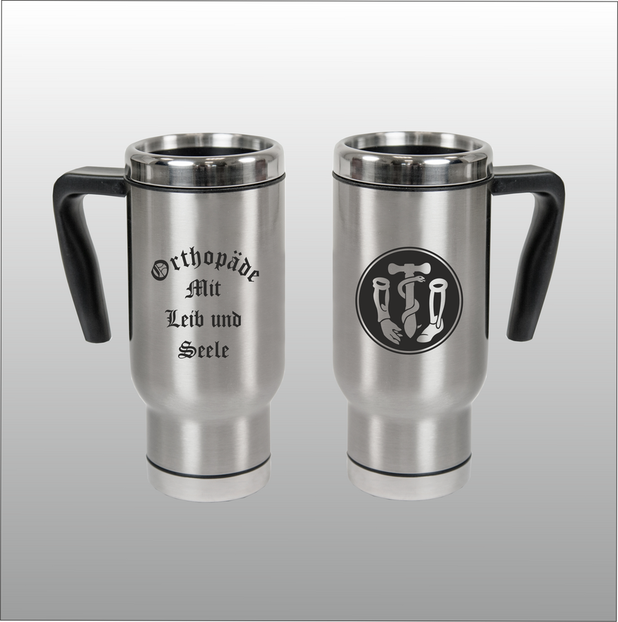 Thermobecher Christian silber mit Motivdruck Orthopäde