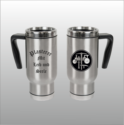Thermobecher Christian silber mit Motivdruck Pflasterer