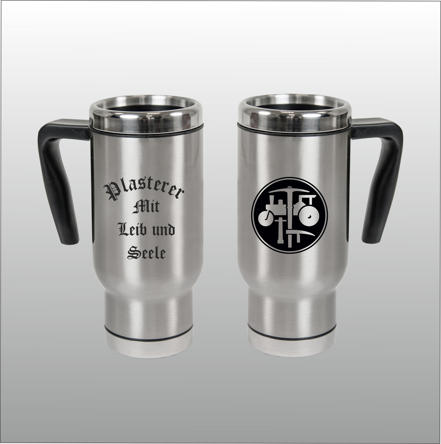 Thermobecher Christian silber mit Motivdruck Pflasterer