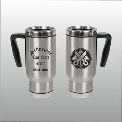 Thermobecher Christian silber mit Motivdruck Schneider