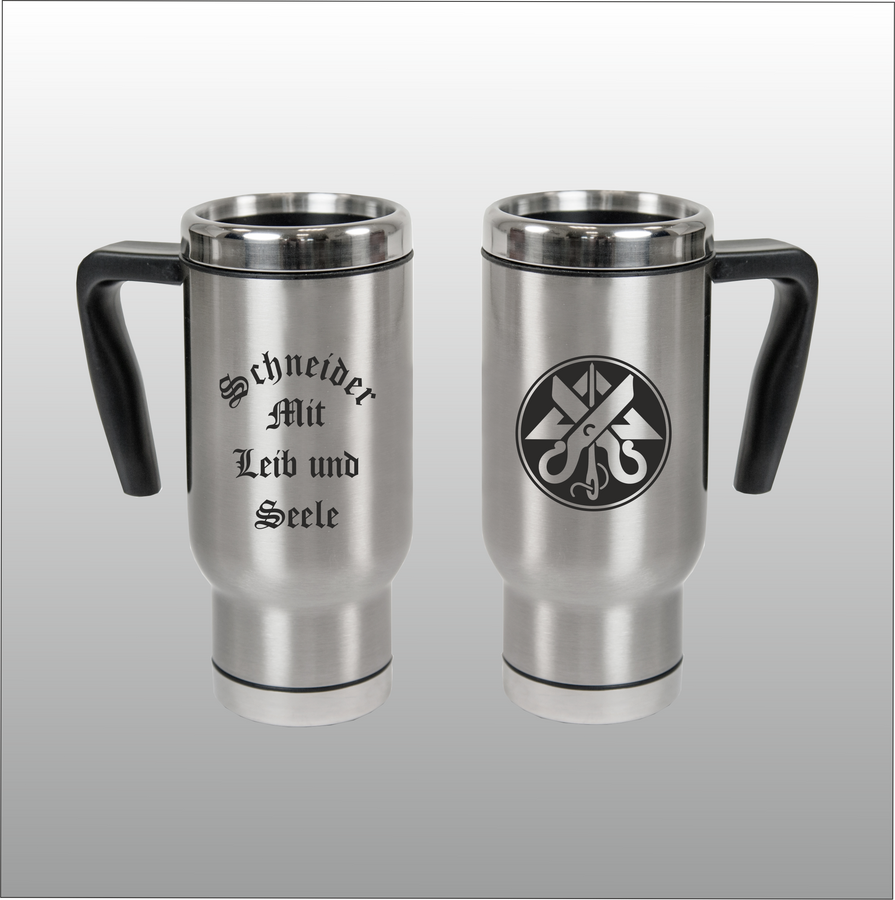 Thermobecher Christian silber mit Motivdruck Schneider