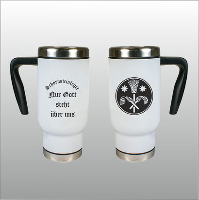Thermobecher Richard weiß mit Motivdruck Schornsteinfeger