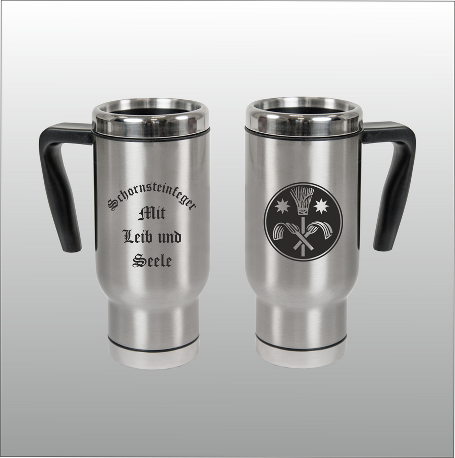 Thermobecher Christian silber mit Motivdruck Schornsteinfeger