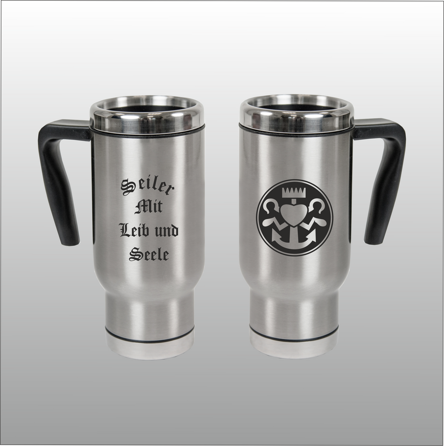 Thermobecher Christian silber mit Motivdruck Seiler