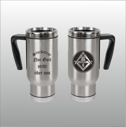 Thermobecher Christian silber mit Motivdruck Stuckateur