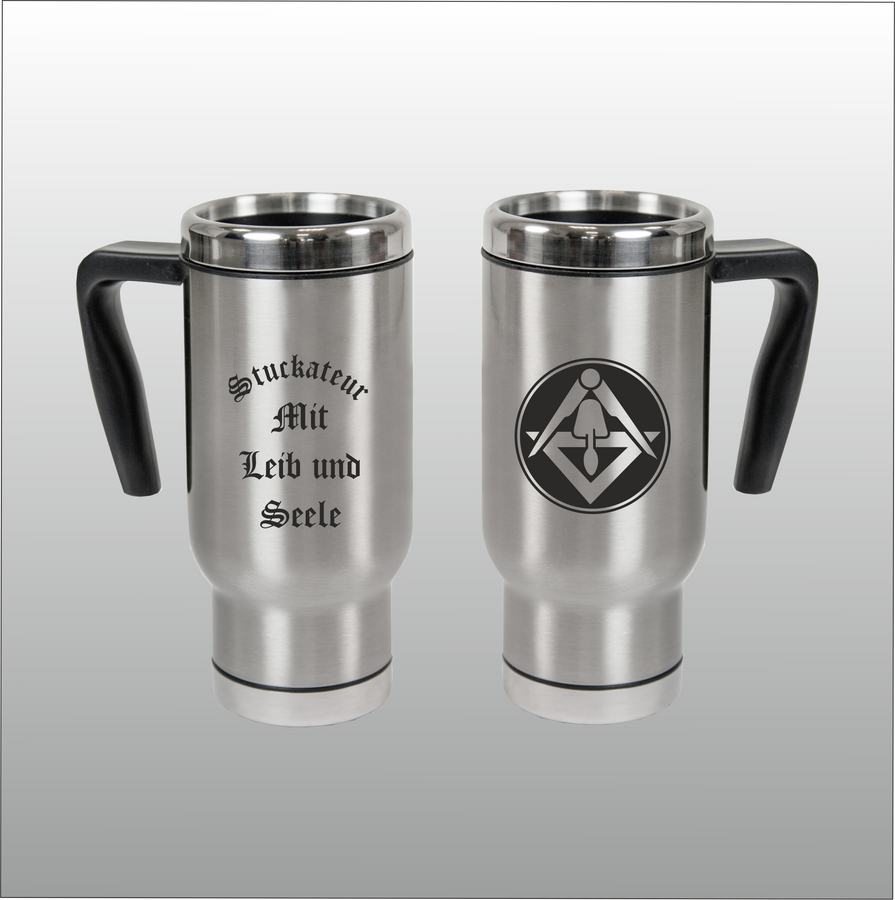 Thermobecher Christian silber mit Motivdruck Stuckateur