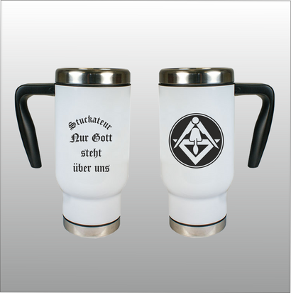 Thermobecher Richard weiß mit Motivdruck Stuckateur