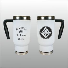 Thermobecher Richard weiß mit Motivdruck Stuckateur