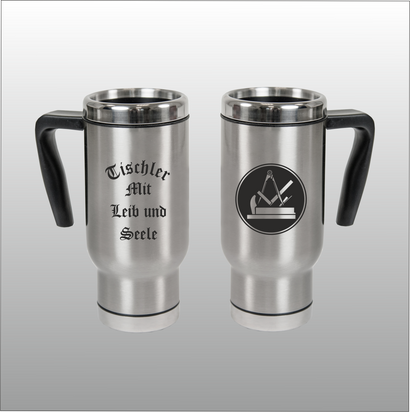 Thermobecher Christian silber mit Motivdruck Tischler