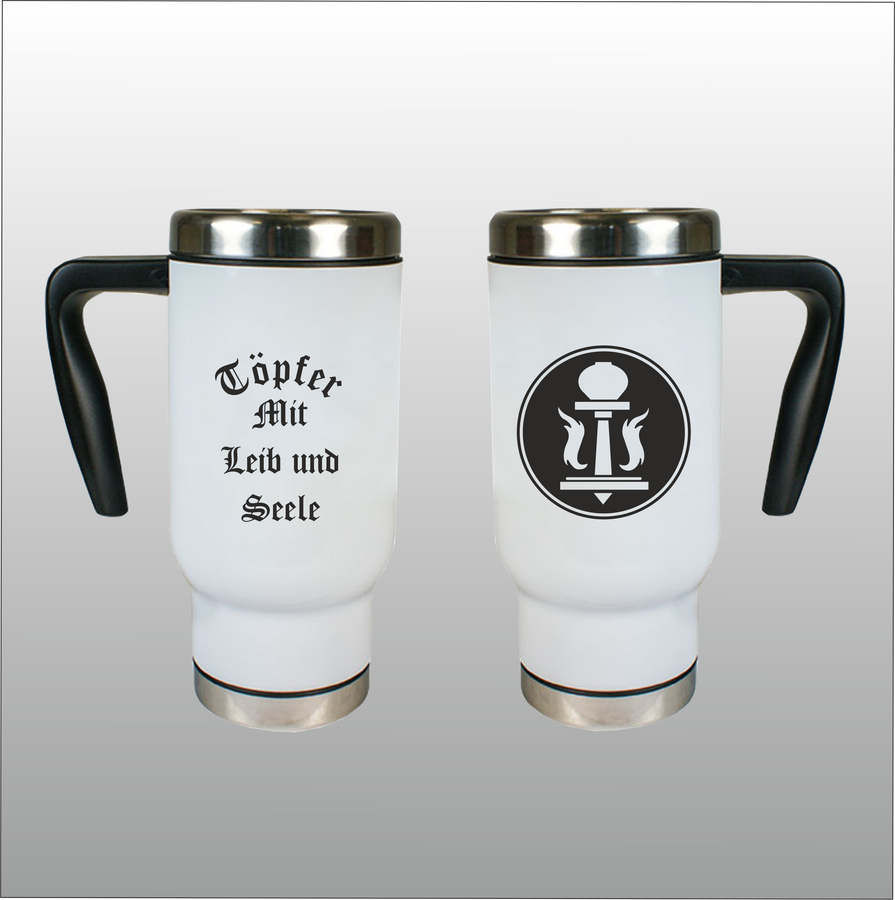 Thermobecher Richard weiß mit Motivdruck Töpfer