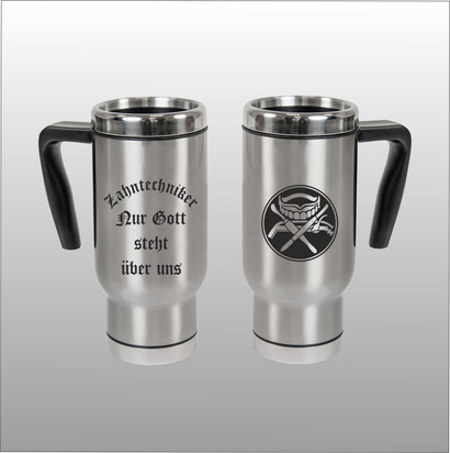 Thermobecher Christian silber mit Motivdruck Zahntechniker