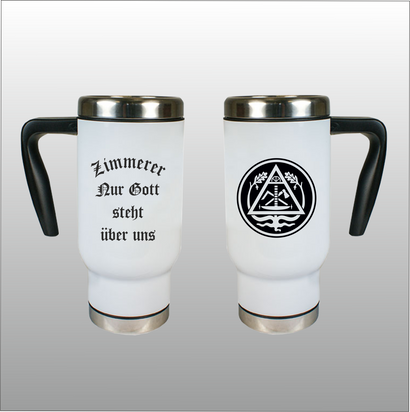 Thermobecher Richard weiß mit Motivdruck Zimmerer