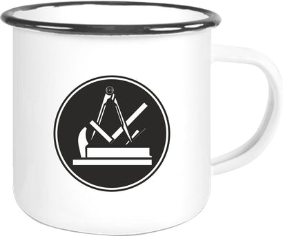 Emaille Becher "Eddy" mit Motivdruck Tischler